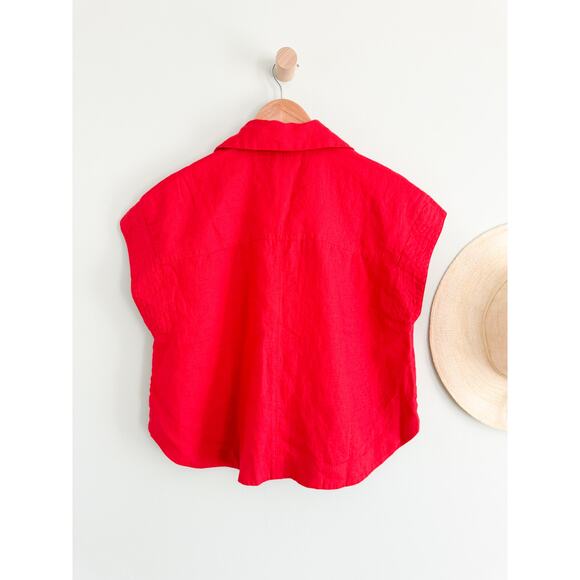 Madewell | NWT Resort-Collar Shirt in 100% Linen in Festival Red | Sz S - Picture 8 of 8
